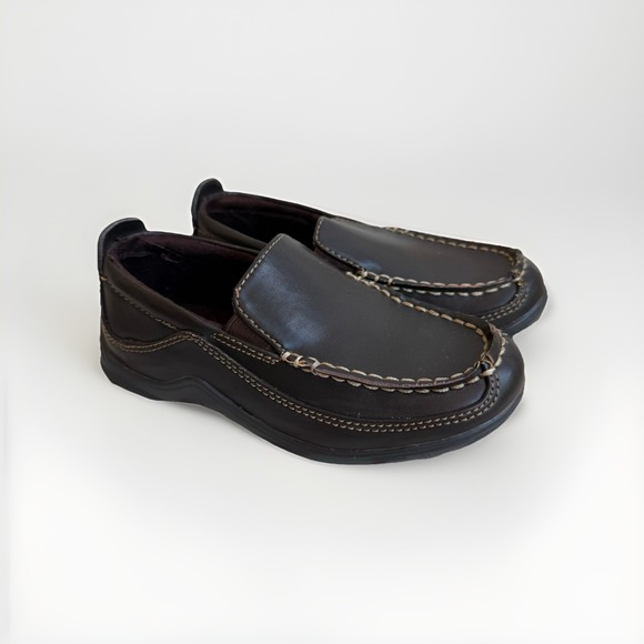Cole Haan Lil Finley Children's Dark Brown Faux Leather Driving Mocs Size 10 - Picture 1 of 6